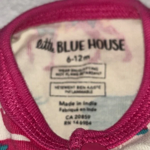 Little Blue House Pink and Green Moose Print Kids Footie - Picture 5 of 10